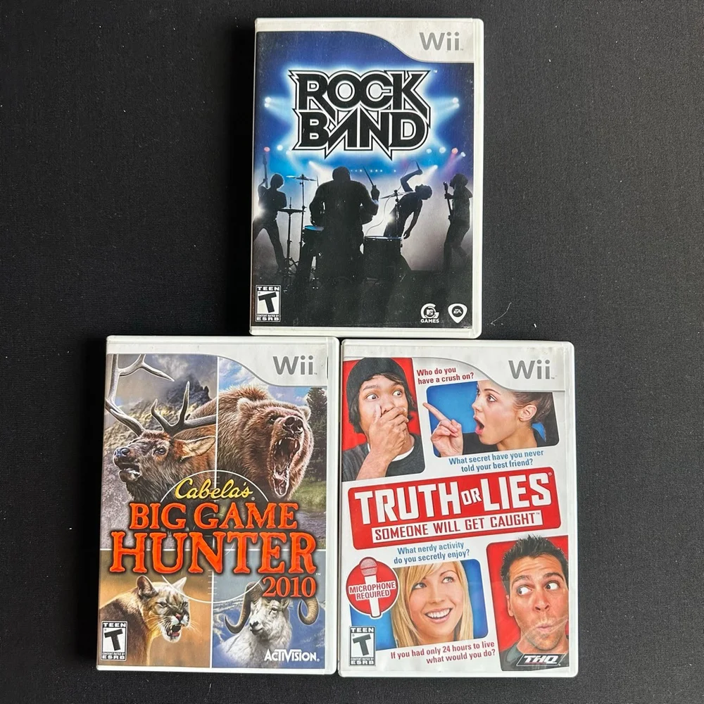 Wii Rock Band, Cabela's Big Game Hunter 2010, Truth or Lies Video Games set 3